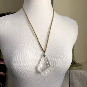 Faceted Clear Pendant on Tan Leather Necklace